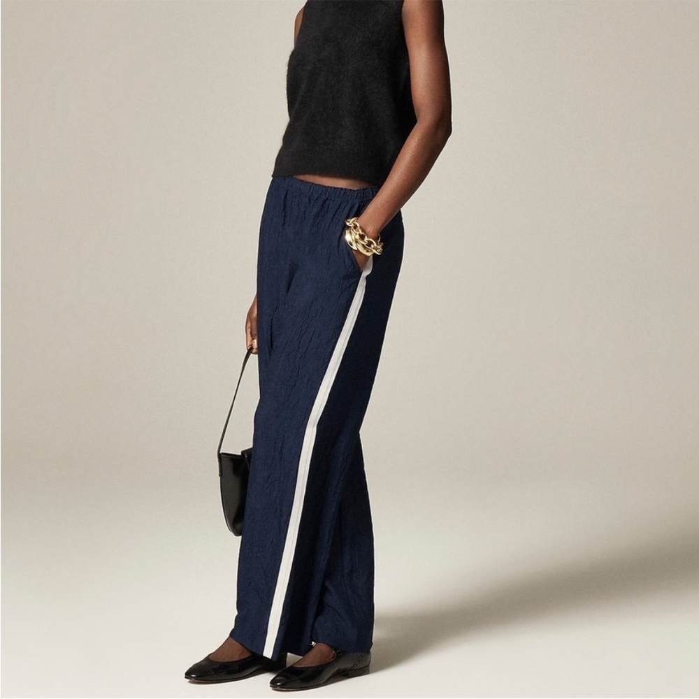 NWT J. Crew Stratus side-stripe pant in textured satin